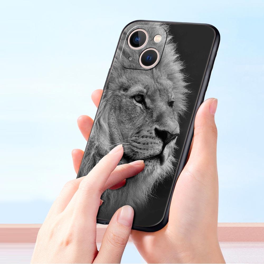 Lion Wild Animals Luxury Phone Case For iPhone 13 15 14 12 Mini 11 Pro MAX XR X SE XS 7 8 Plus Silicone Black Protection Cover