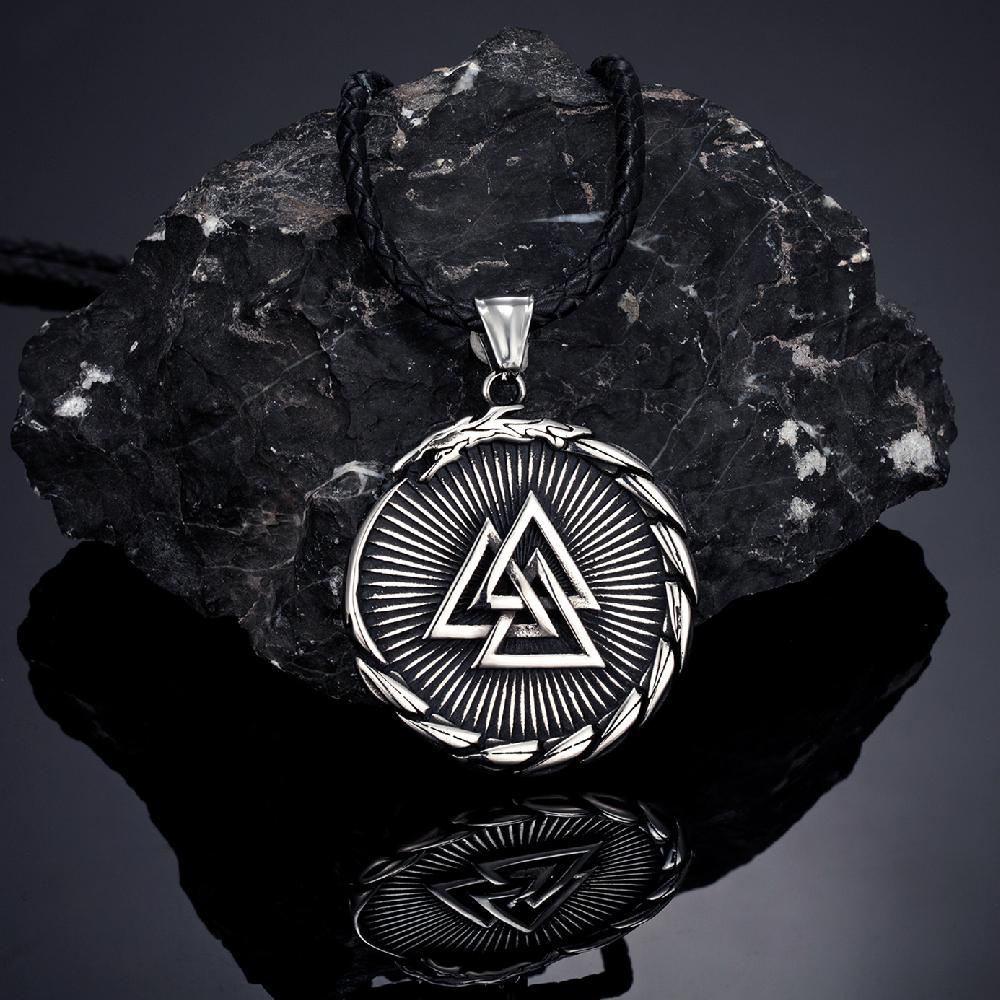 Antique Black Ouroboros Viking Dragon Necklace Men Stainless Steel Compass Norse Rune Trinity Vegvisir Pendant Icelandic Jewelry