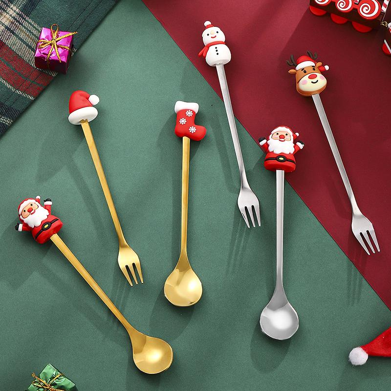 Christmas Fork And Spoon Set, Christmas Gift Box Tableware, Stainless Steel Tableware, Coffee, Tea And Dessert Fork And Spoon