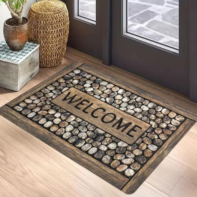Rustic Warm Natural Texture Welcome Mat for Rustic Style Entryway Cozy Living Room Warm Home Entrance Non-Slip Durable