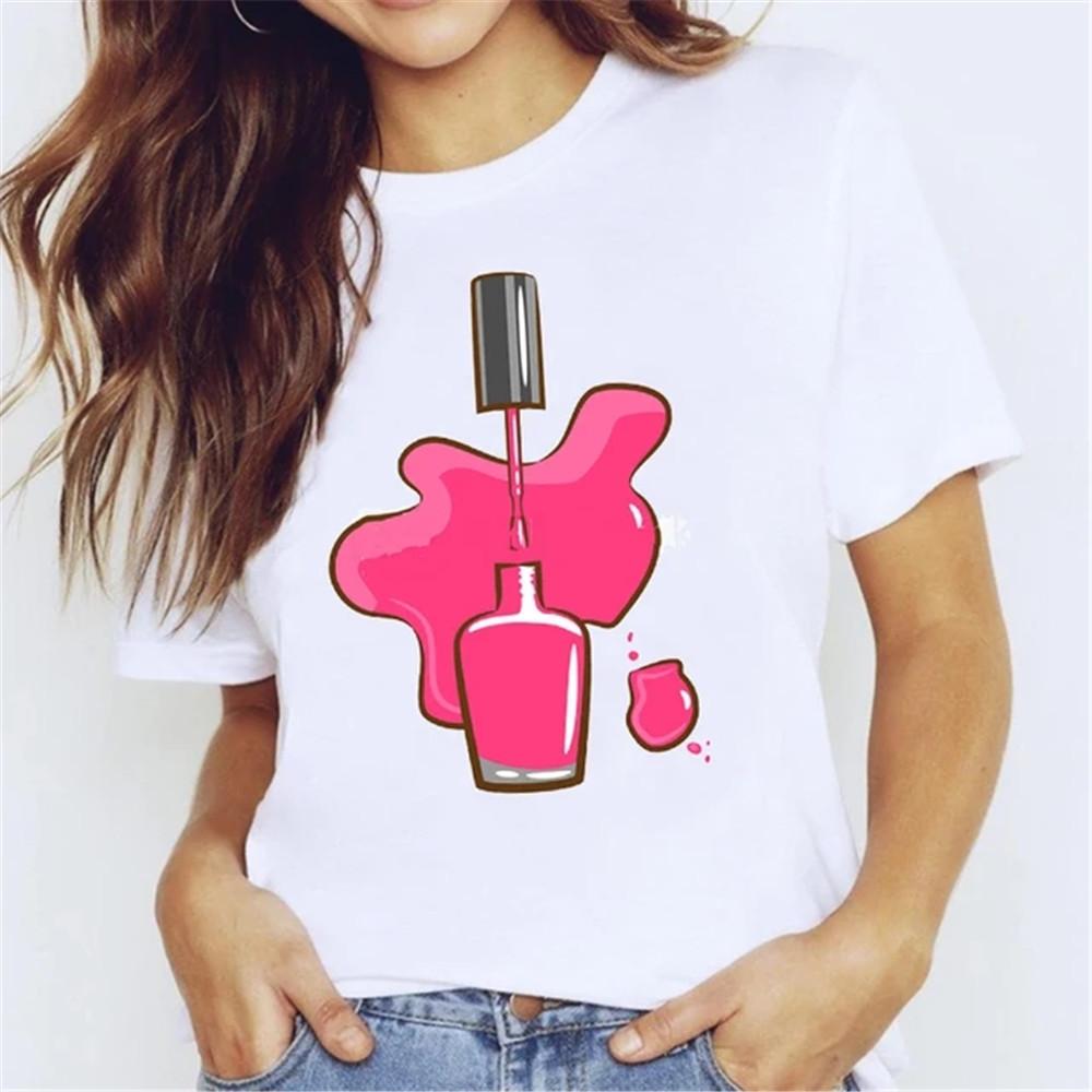 T Shirt for Women Teens Tees Cartoon Kawaii Trend Fingernail Nail Art Unisex Clothes Vintage Men Streetwear Daily Style Fashion