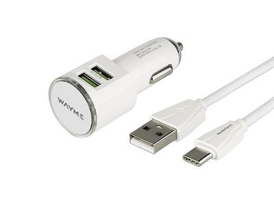 WAYME Charger 12/24V 2x USB 3.4A + Cable with USB-C Plug