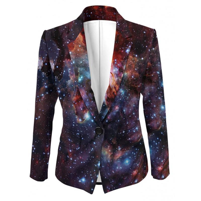 Womens Gradient Starry Sky Print Blazer Slim Fit Business Casual Jacket With Notched Lapel Single Button