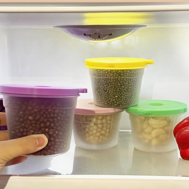 4Pcs Green Onion Fresh-Keeping Box With Lid Double-Layer Drainage Round Plastic Refrigerator Sealing Box Household