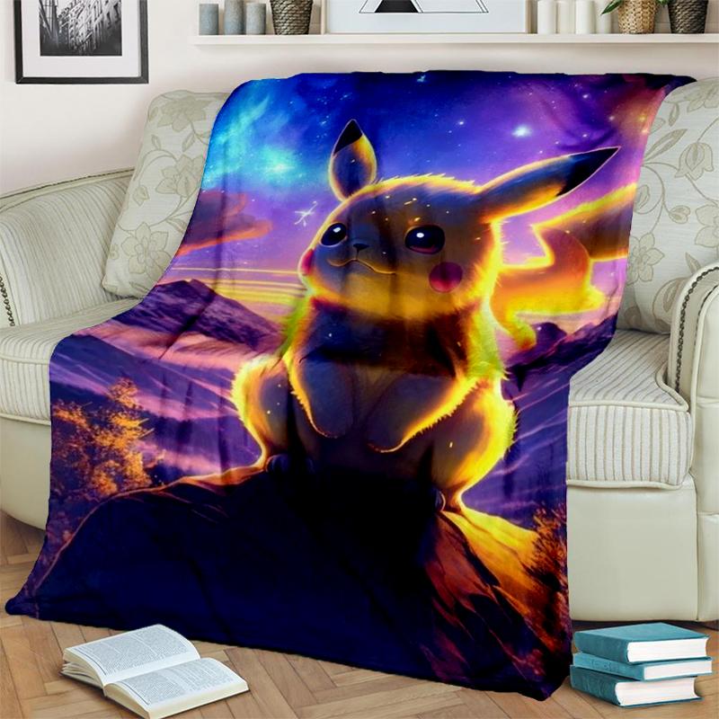 2025 New Cute Pikachu Pokemon Cartoon Gift Soft Plush Blanket,Flannel Throw Blanket for Living Room Bedroom Bed Sofa Cover Kids
