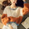 Women's 2025 Autumn/Winter Color-Block Loose Knit Sweater - Korean Lazy Style Long Sleeve