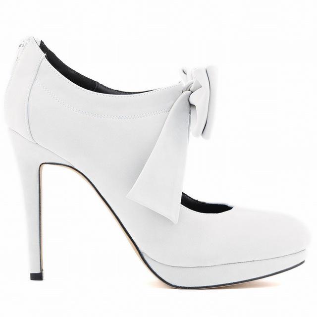LOSLANDIFEN Nestest Fashion Women High Heels Shoes 11CM Platform Pumps Candy Color Bow Nightclub Flock Wedding  Plus Size