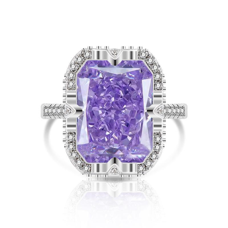 2026 Colored Treasure Ice Flower Cut Zircon Ring, European and American Fashion Luxury Inlaid Flash High Carbon Diamond Ring