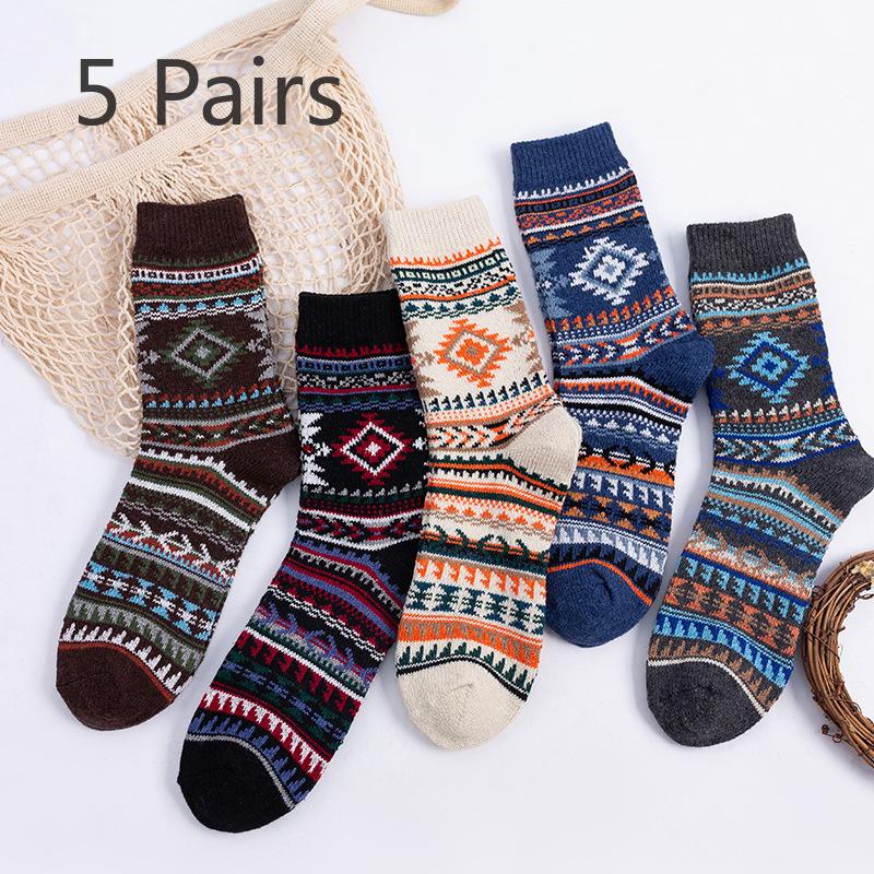 5 Pairs of Men's Winter New Thickened Warm Ethnic Wind Rabbit Wool Socks