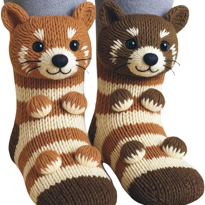 גרבי חיות תלת-ממדיות סרוגות גרבי עצלן מחבק סרוגות ביד למגרב חג המולד נשים