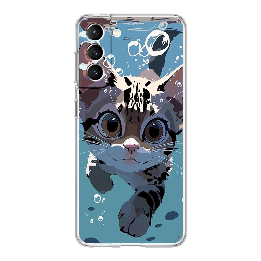 Phone Case For Samsung Galaxy S24 Plus S23 S22 S21 S20 FE Ultra 5G S10 S10E S9 Soft Clear Cover Cartoon Lovely Cat Art Fashion