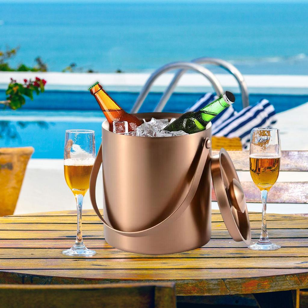 Double Wall Ice Bucket Beverage Chilling Container Keeps Cold and Dry with Lid Champagne Cooling