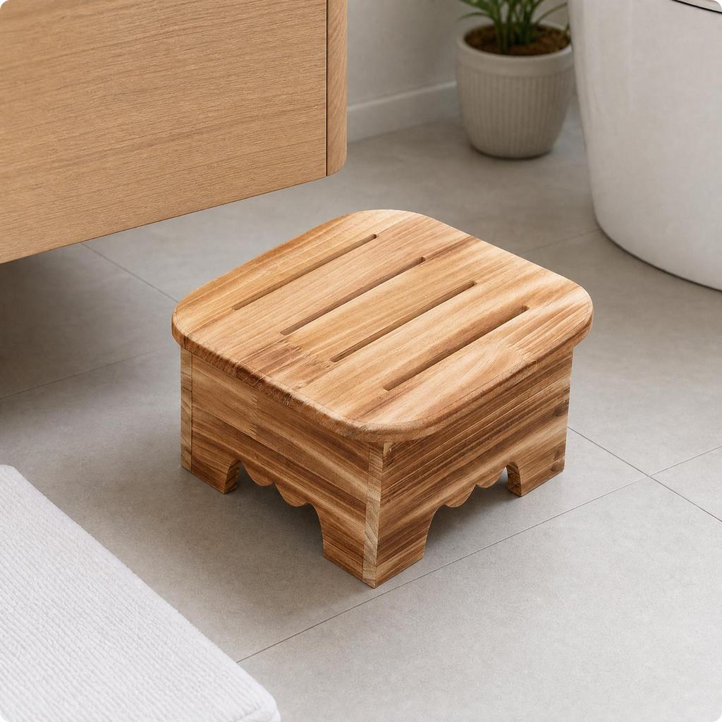 Hocker mit geschlitzter Oberseite Stabiler quadratischer Holzfußhocker Kompakt für Erwachsene,