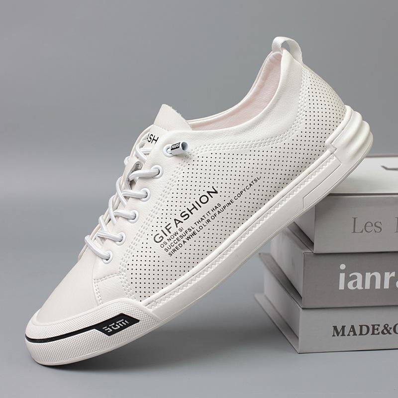 

2026 spring new versatile fashion sports casual leather shoes round head breathable flat white shoes 2003 44