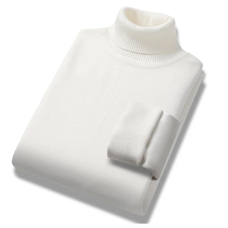 2024 Zimní Pánský Hrubý Fleecový Rolák Jednobarevný Ležérní Slim Svetr s Dlouhým Rukávem Teplý Pletený Svetr Klasické Košilové Pulovry