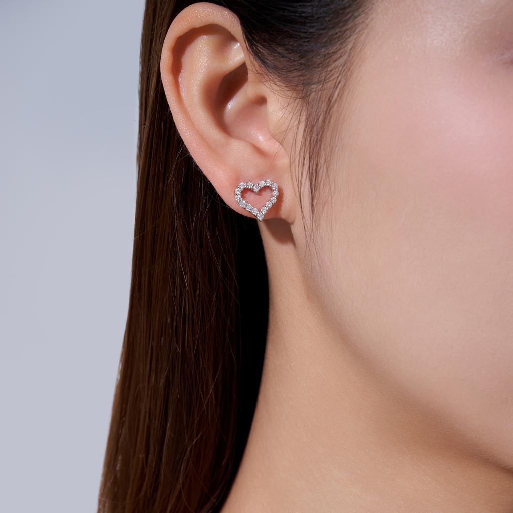 Romantic Hollow Heart Halo S925 Silver VVS Round Moissanite Beaded Border Ear Back GRA Certified Sweet Daily Gift Stud Earrings