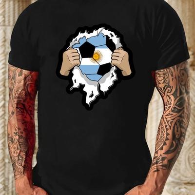 European Size Men'S Argentina Flag Pattern T-Shirt - Football Sun Design, Everyday Streetwear T-Shirt