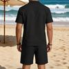 Men's Linen Short Sleeve Shirt and Shorts Set Casual Loose Fit Breathable with Pockets