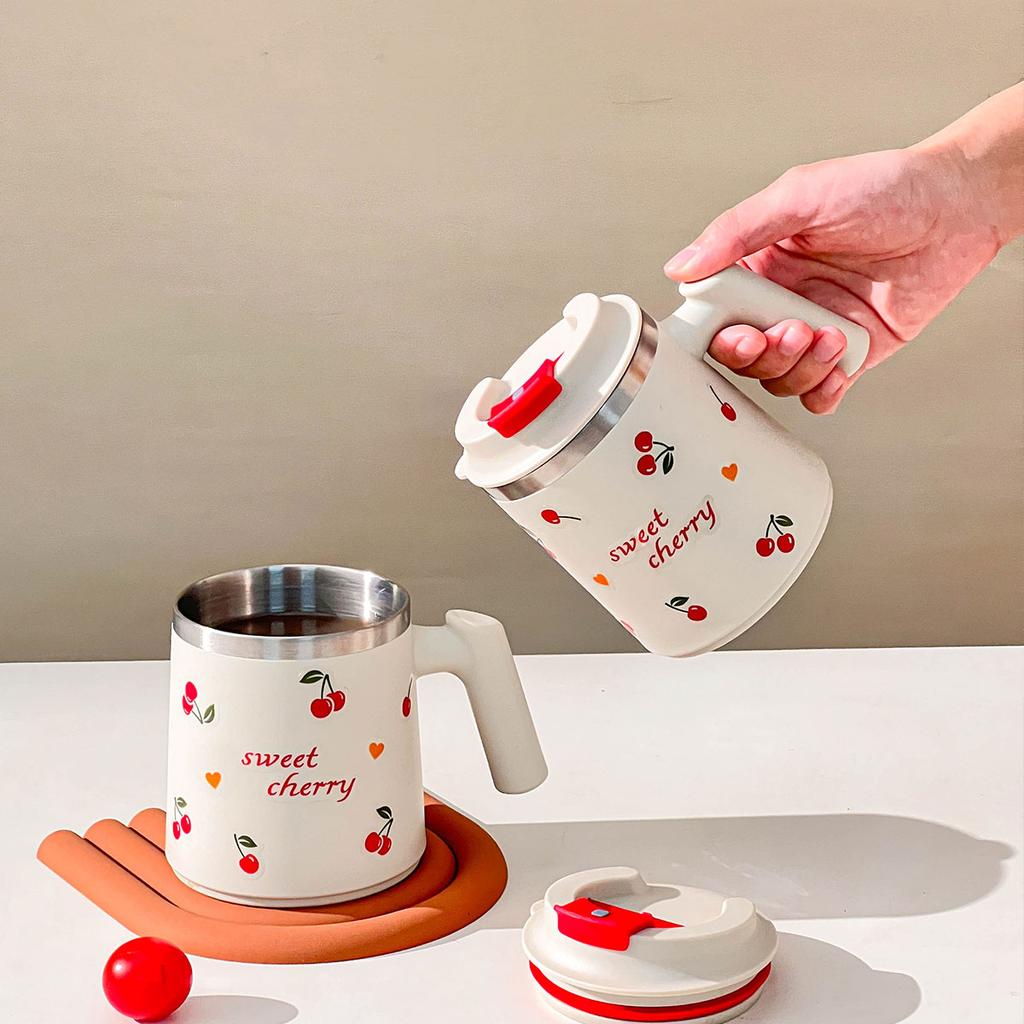 430ml 304 Nerezová ocel Dvoustěnný Hrnček na kávu s uchem Přenosný Utěsněný Pohár na vodu Kancelář Hrnček na mléko a kávu Tumbler