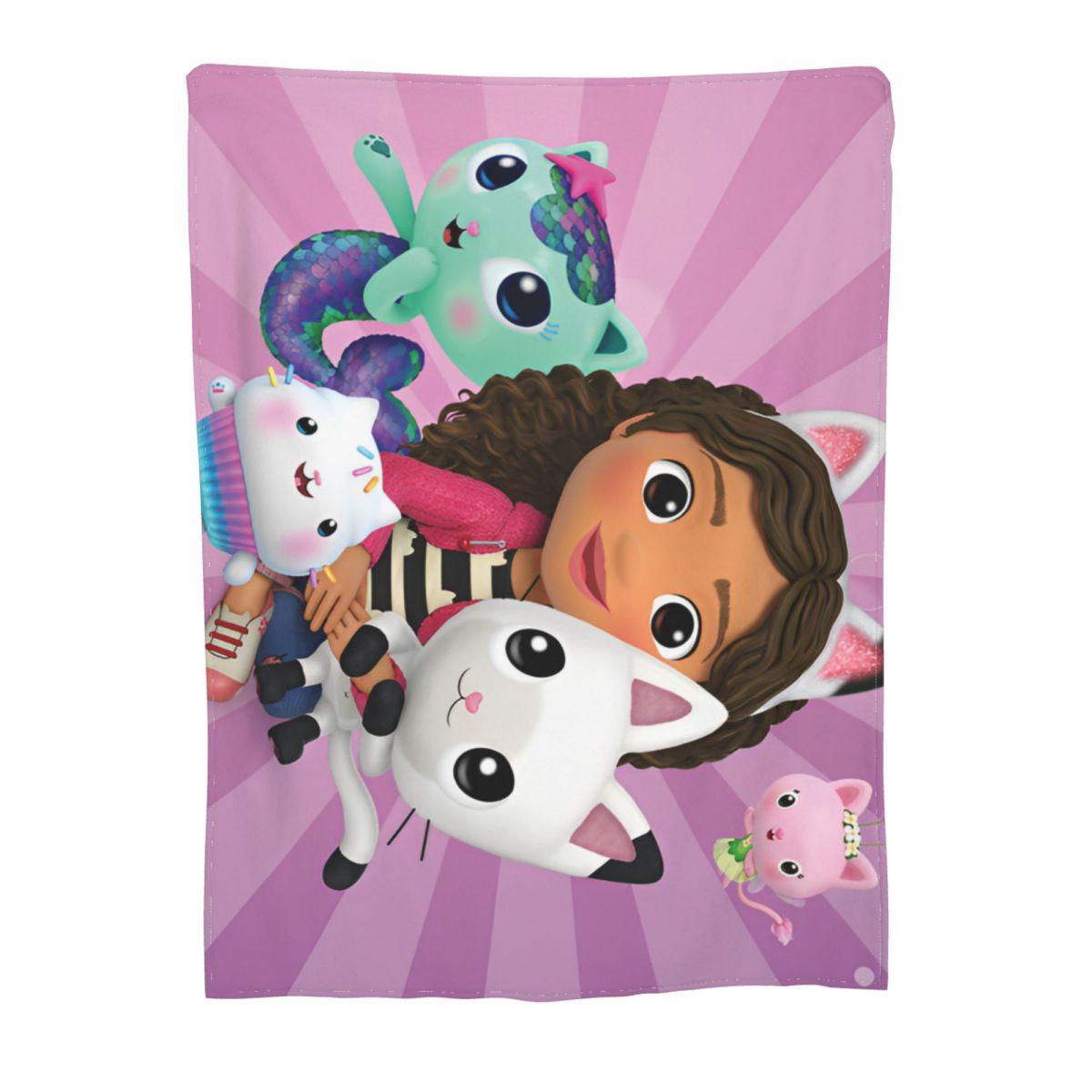 

Gabbys Dollhouse Cartoon Blankets Velvet Summer Multi-function Lightweight Throw Blankets for Bed Office Plush Thin Quilt 75x90cm
