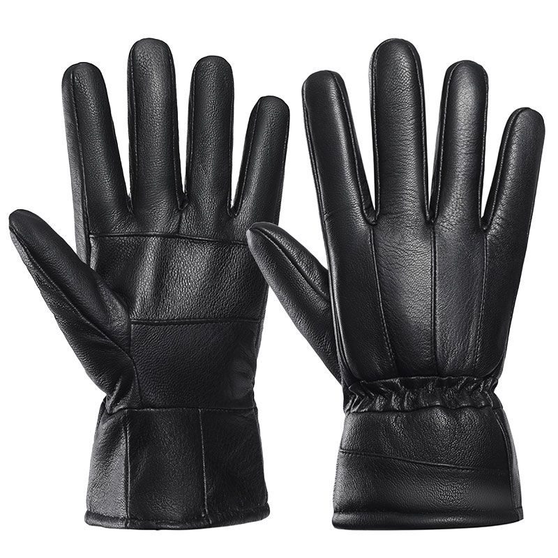 

Genuine Leather Gloves Men s Winter Thick Fleece Heattech Outdoor Cycling Motorcycle Windproof Skiiing Waterproof Goatskin Finger Men [Goatskin elastic]] One size