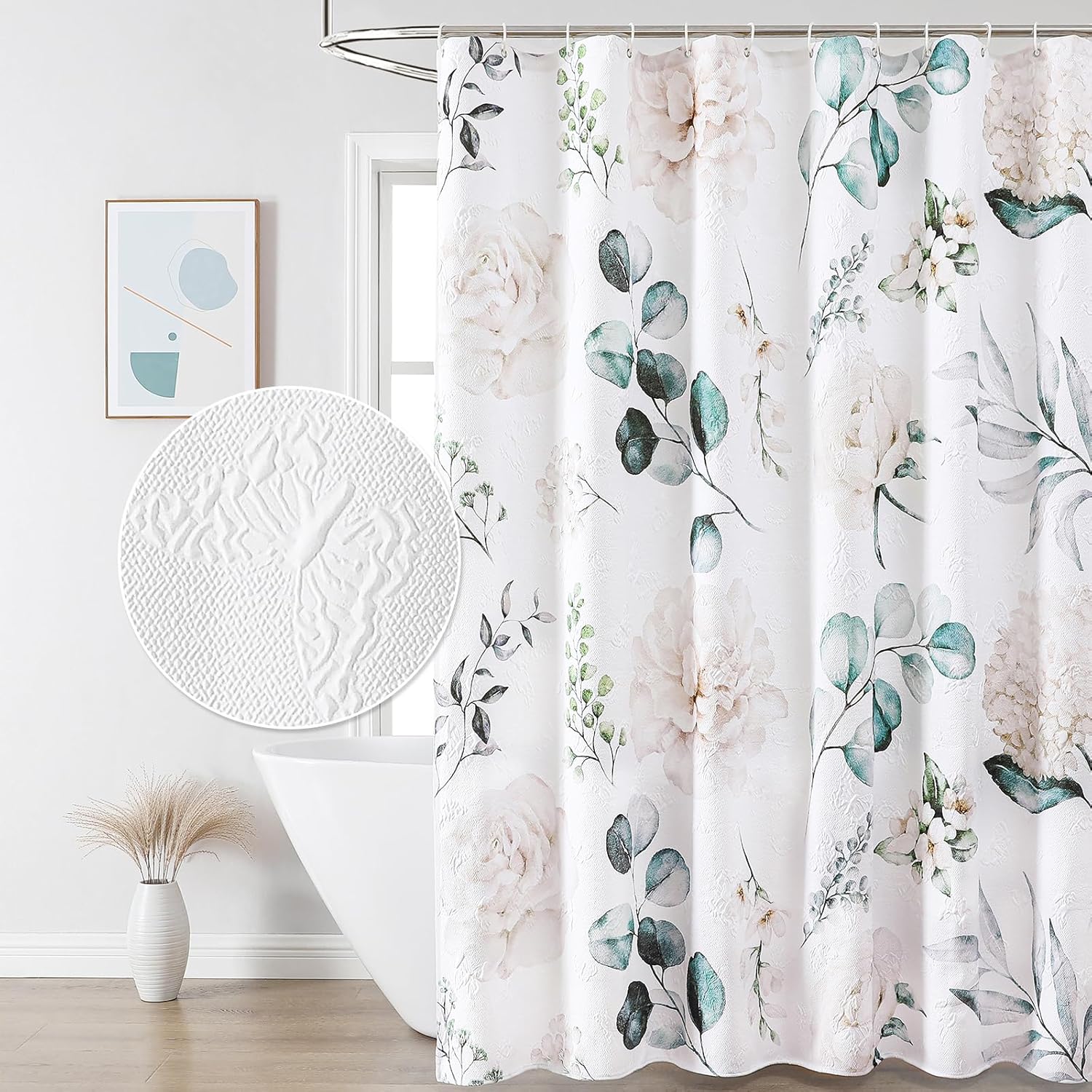

Floral Shower Curtain White Blue Pink Flowers Watercolor Design Bathroom Decor Elegant Bath Accessory Waterproof Fabric Home W60H190(CM)-1 Pcs