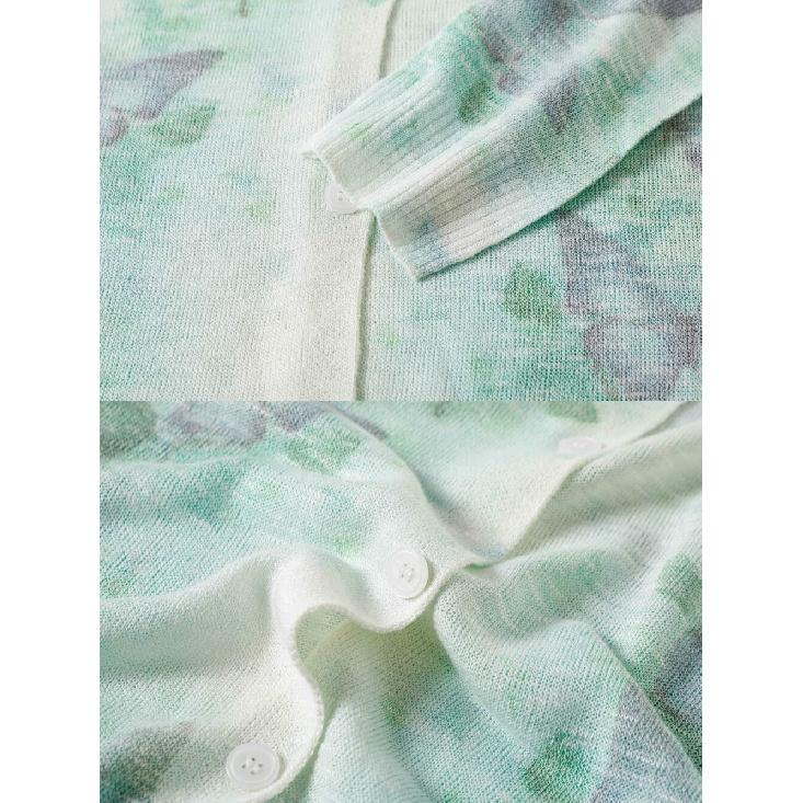 Women's Summer Long Sleeve Floral Print Knit V-Neck Cardigan Casual Lightweight Knitted Sweater Top with Sun Protection