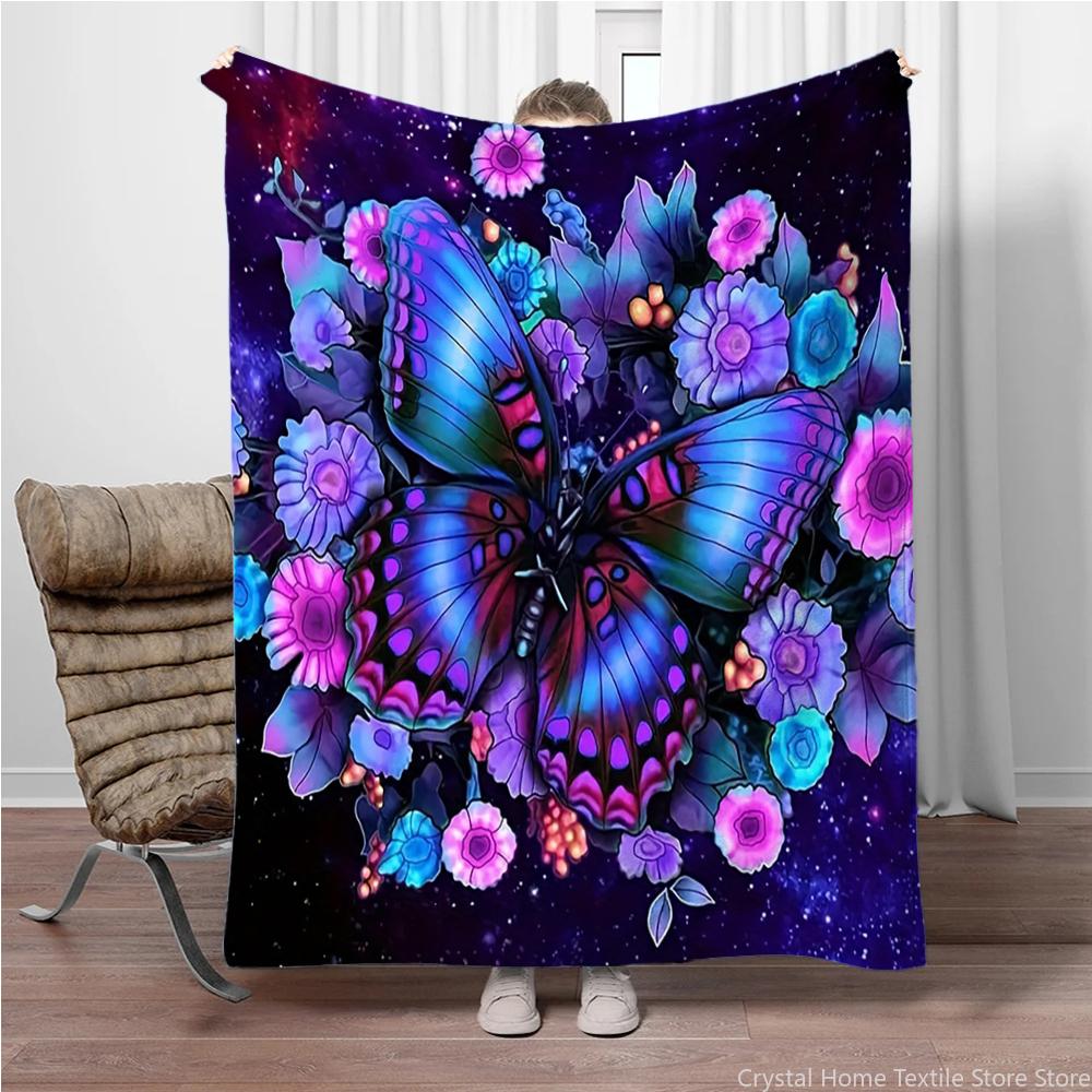 

Flannel Butterfly Blanket Purple Floral Digital Printing,Fleece Throw Blanket for Sofa Bed Travel Camping,Office Couch Chair Bed 75cmx90cm