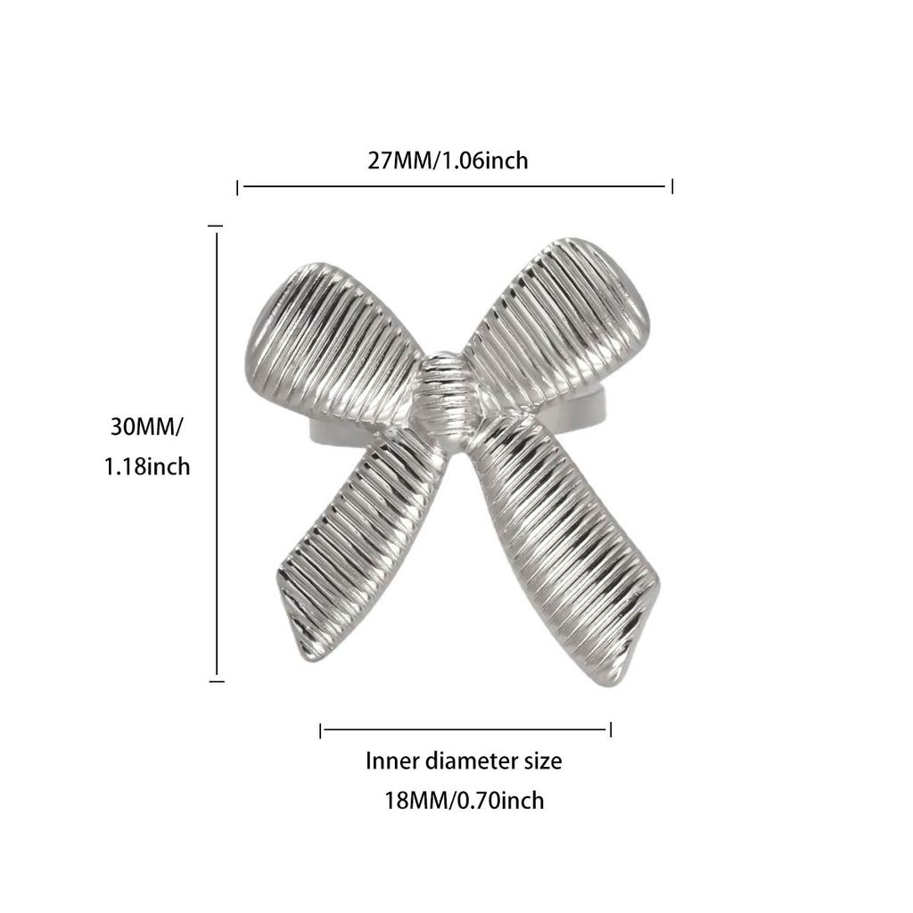 Ribbon Bow Stainless Steel Rings for Women Mama 18K Gold-plated Anti Fading Open Ring Wedding Jewelry Vacation Accessories Gifts