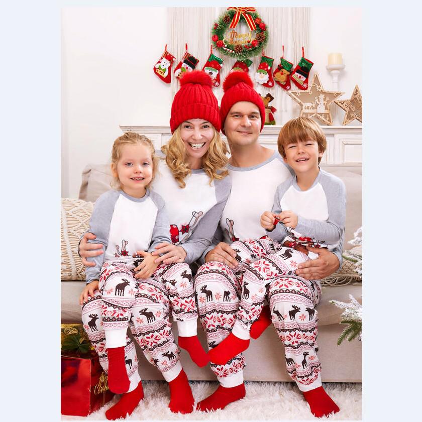 2026 Family of Four Matching Deer Print Christmas Pajamas for Autumn