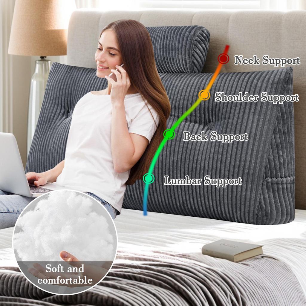Wedge Headboard Pillow Triangle Cushion Waist Support with Neck Pillow