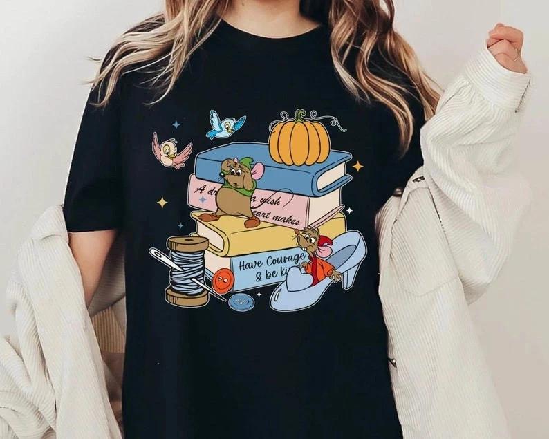 Cinderella Jaq And Gus Gus Mouse With Books Gift For Bookish Tshirt Unisex Unisex S
