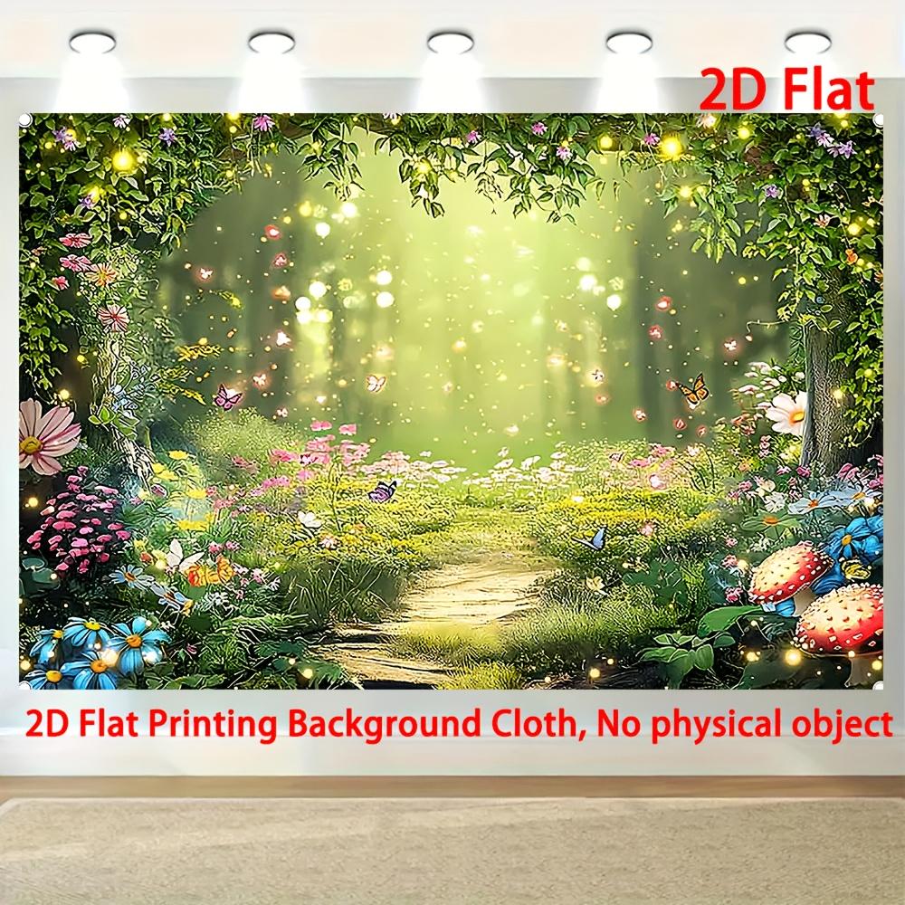 1 piece of magical fairy tale forest background fabric - 2D printed magical forest path with glowing butterflies 47.2x31.5inch/120*80cm