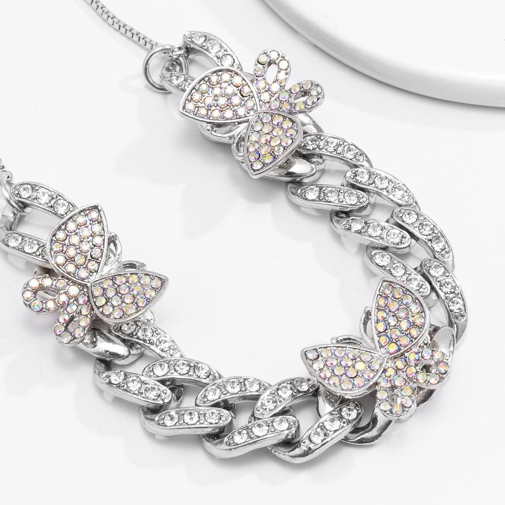 Simple Temperament Diamond-Encrusted Butterfly Anklet Female, Hip-Hop Retro Diamond-Encrusted Cuban Chain Foot Decoration