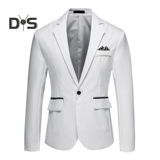 

Осенний мужской костюм Slim Fit, пальто с лацканами и карманами с длинными рукавами, деловой пиджак для свадебной вечеринки, черный, белый цвет, пиджак с вышивкой L белый