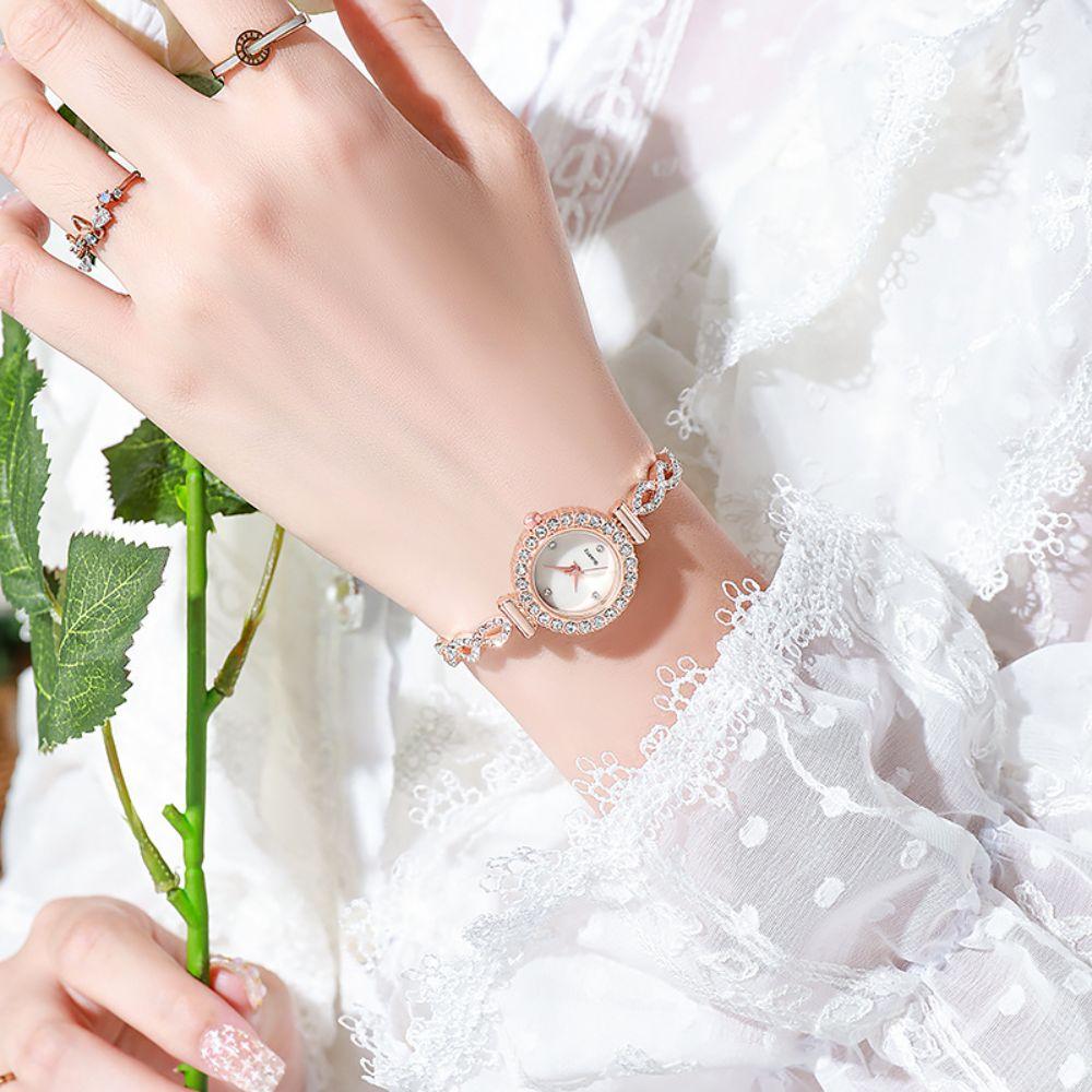 Rhinestone Rotundity Shaped Watch Diamond Studded Watch Strap Wrist Decoration Quartz Watches Gift