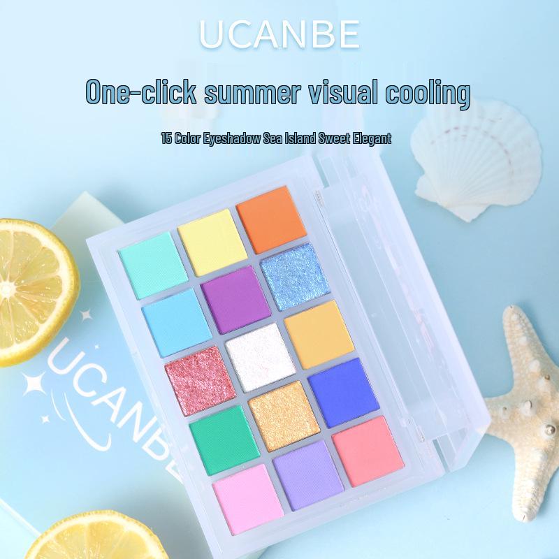 Палетка теней для век UCANBE Sea Isle из 15 цветов: Сладкие мятно-коралловые оттенки макарон для начинающих 10.8g