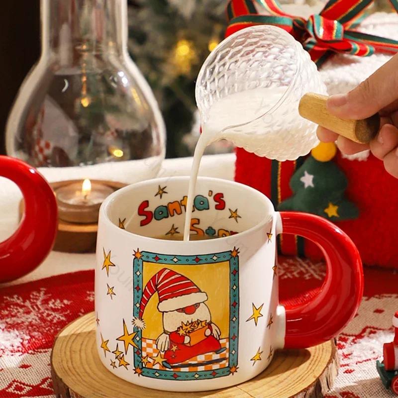 Christmas Gifts Cartoon Ceramic Mugs Vintage Exquisite Couple Coffee Cups Household Breakfast Milk Cup