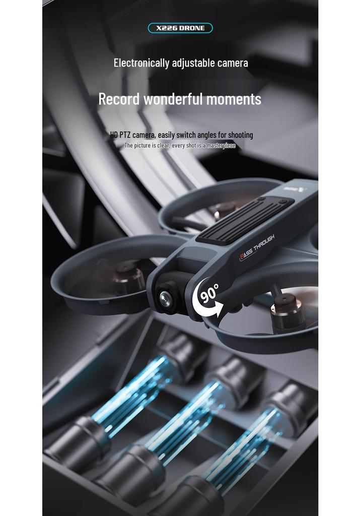 Cross X226VR Dual Image FPV Drone with Brushless Motors, Optical Flow Stability, and Aerial Photography Capability.