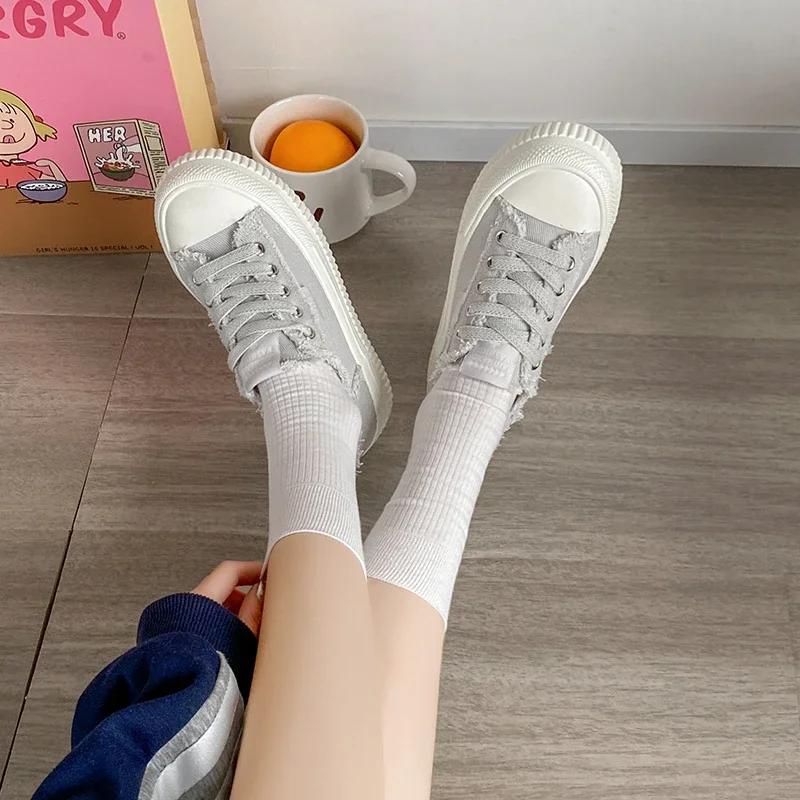 Fashion Comemore Canvas shoes women casual flats 2025 New trendy Korean version lace-up fashion female spring/autumn shoes tenis jeans