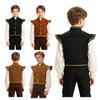 Gilet Rinascimentale per Ragazzi in Finta Pelle con Bordi Dorati e Collo Rialzato, Gilet con Bottoni e Manica Corta per Costumi Medievali, Halloween, Cosplay