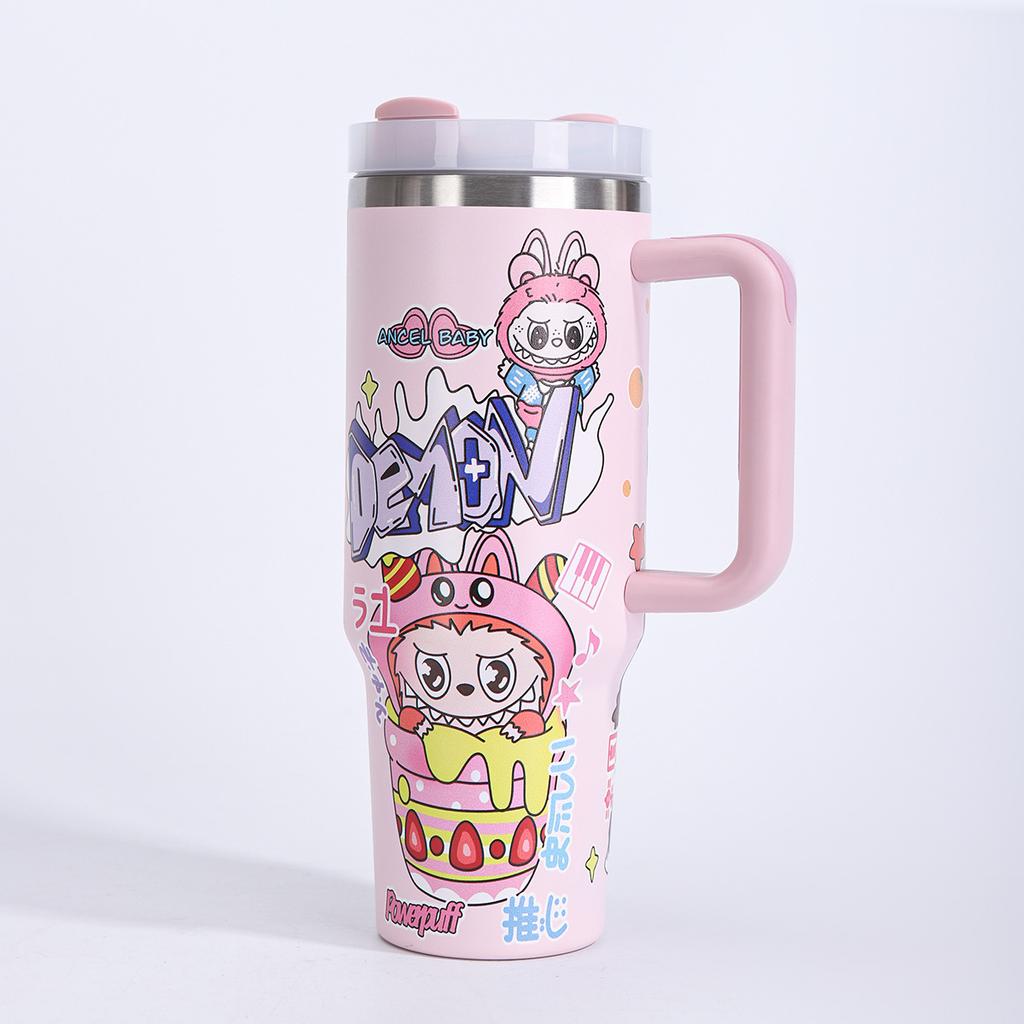 Cute Cartoon 40oz Bingba Cup Creative Rabub Stainless Steel Thermos Cup Will Carry The Handle Straw Car Cup