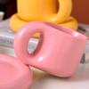 Ceramic Coffee Mug With Saucer Set Novelty Cute Fat Handle Cup  For Office And Home For Latte Tea Milk