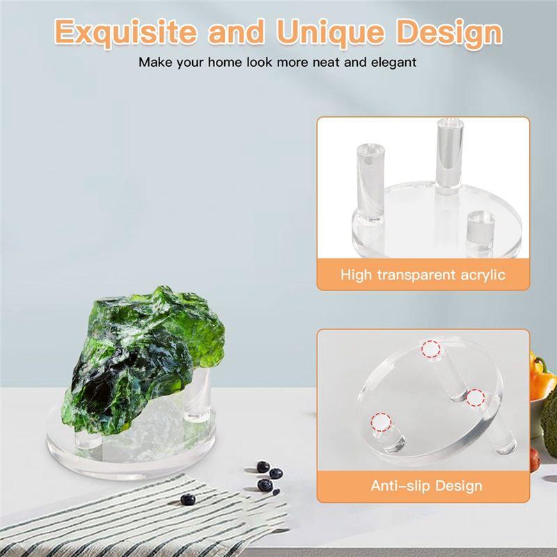 Feb.4 Packs Rock Display Stand Three-Peg Square Acrylic Display Stands Acrylic Rock Holder For Rocks, Minerals Slab, Crystal 1.9
