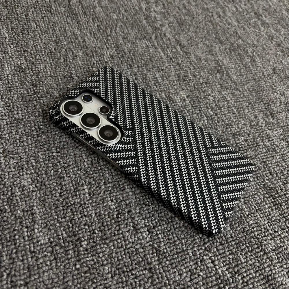 Business Carbon Fiber Kevlar Pattern Phone Case For Samsung S26 Ultra S25 S24 S23 S26 Plus Magnetic For Magsafe Hard PC Cover