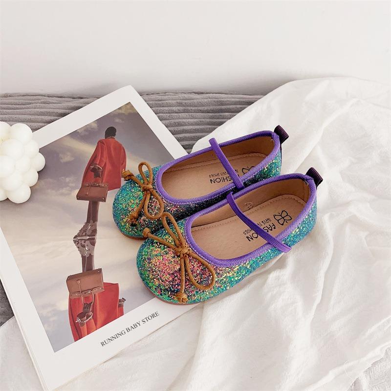 

Little Girl Leather Shoes Purple Silver Versatile Kids Fashion Princess Shiny Flat Shoes Soft Bottom Children Party Shoes I08079 22 фіолетовий