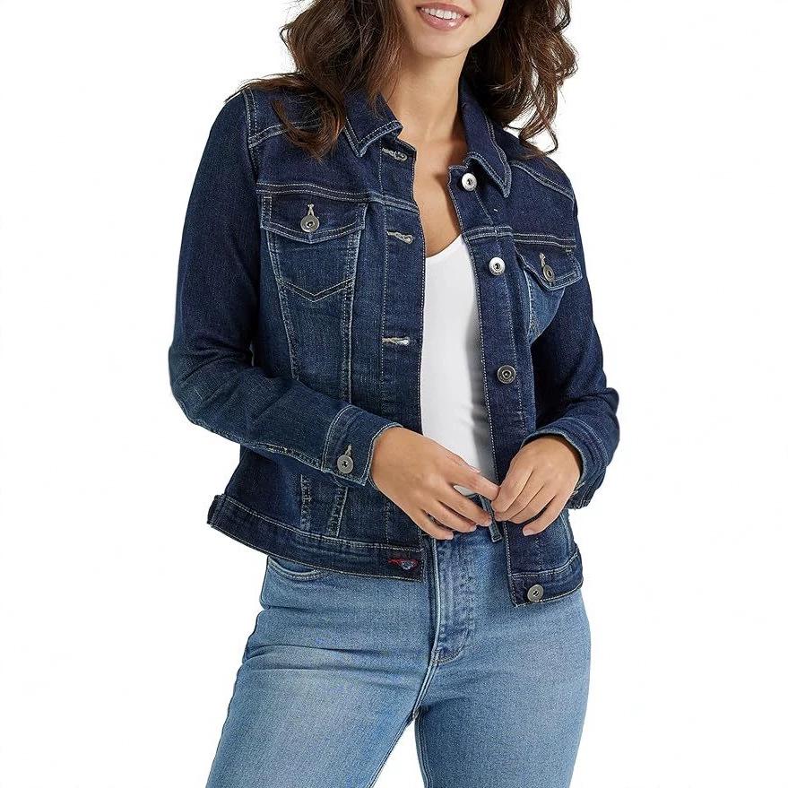 Women's European & American Slim Fit Short Denim Jacket with Lapel Pockets - Versatile Washed Outerwear