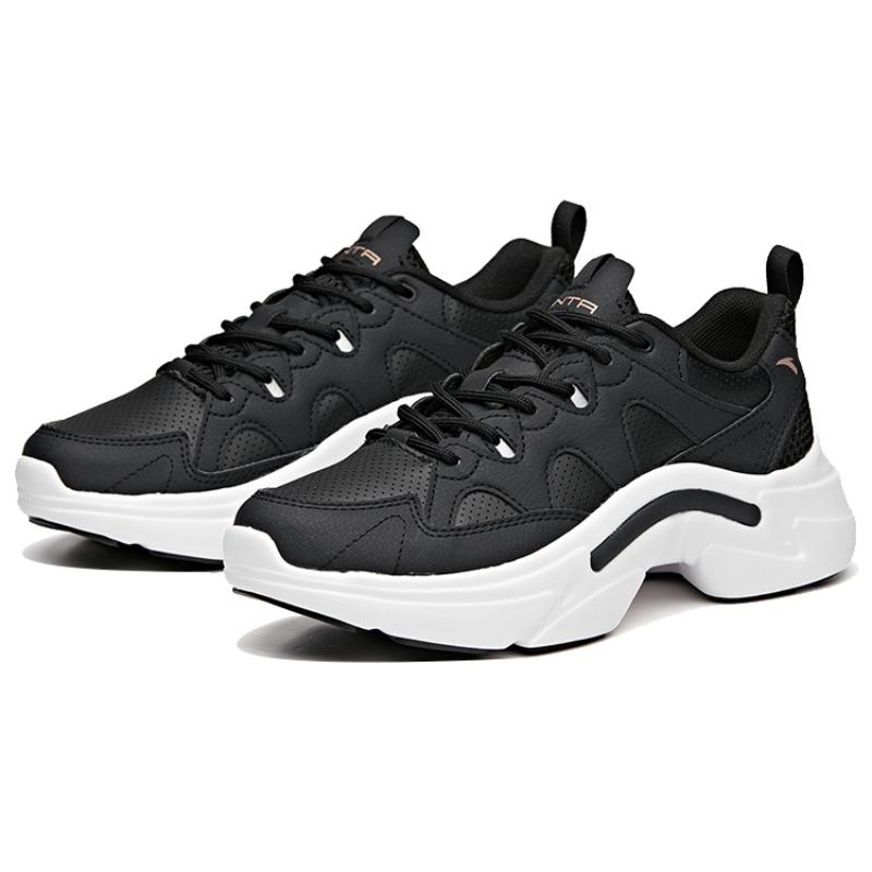 Anta Cushioning Anti-Slip And Wear-Resistant Coverage Support Low-Top Chunky Sneakers Women's Black White Sneakers