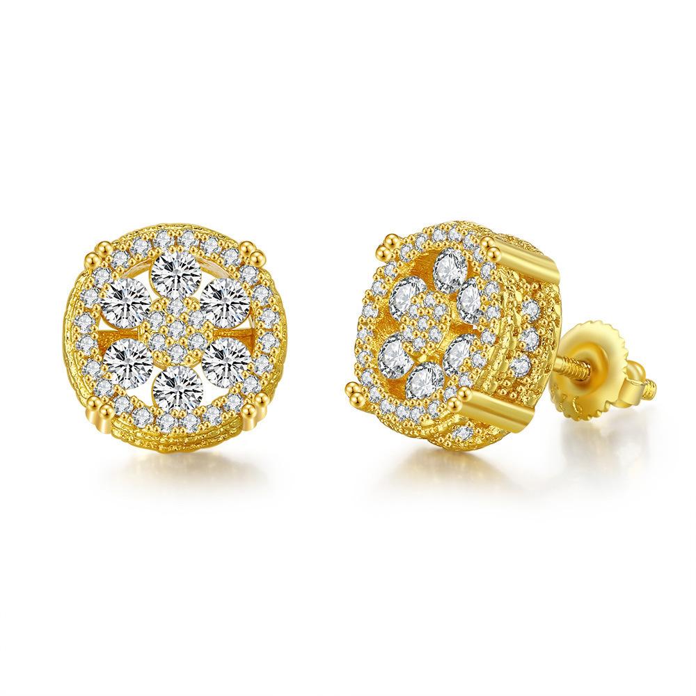 Popular Full Diamond Hip Hop Stud Earrings Round Microencrusted Zircon Threaded Ears Men'S Earrings Earrings