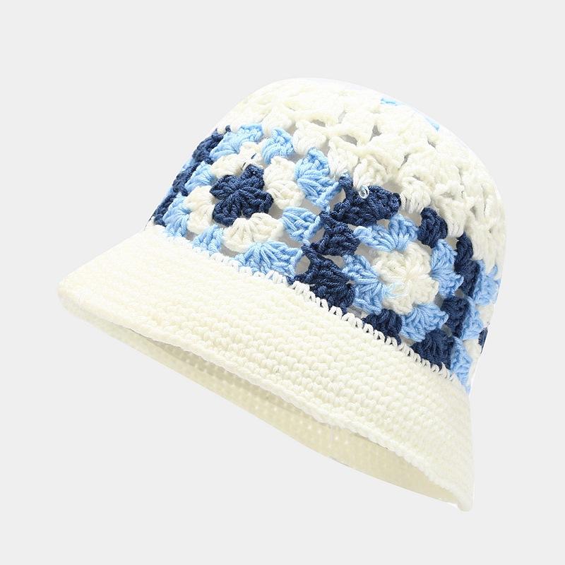 Korean Retro Stripe Handmade Crochet Bucket Hats Autumn and Winter Y2k Fisherman's Cap Women Tassel Colored Wool Hats